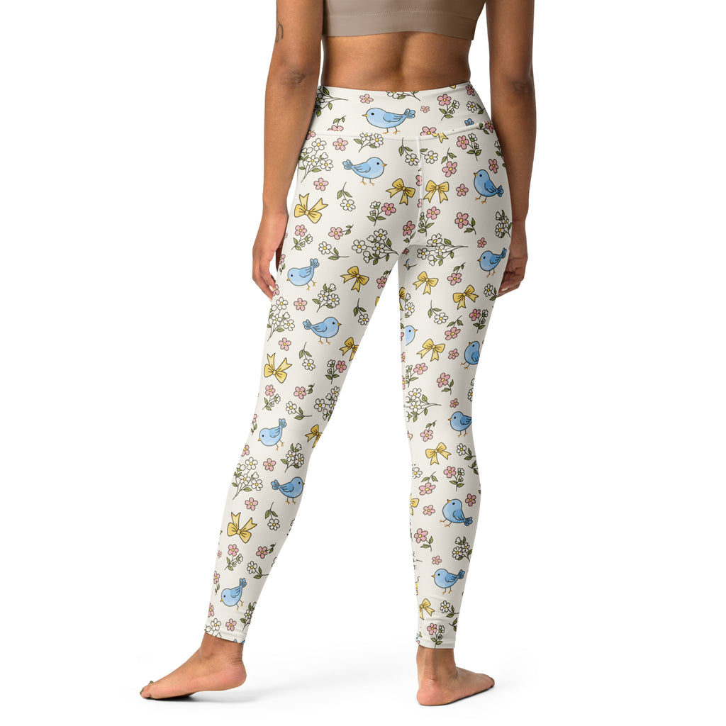 Women's Floral Blue Bird Buttery Soft Yoga Leggings - Quick Drying, High Waisted Comfort