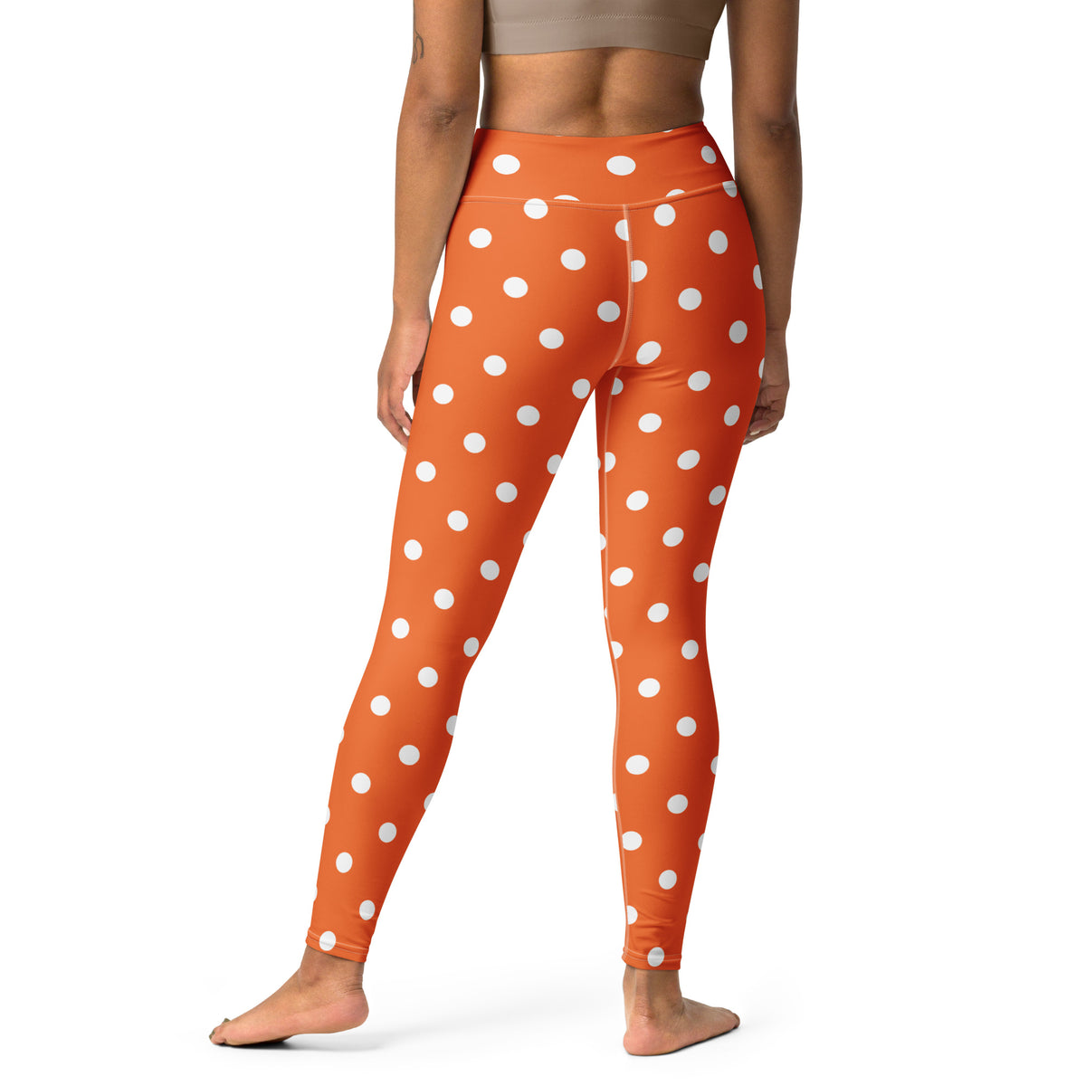 Women's Orange Polka Dot Buttery Soft Yoga Leggings - Quick Drying, High Waisted Comfort