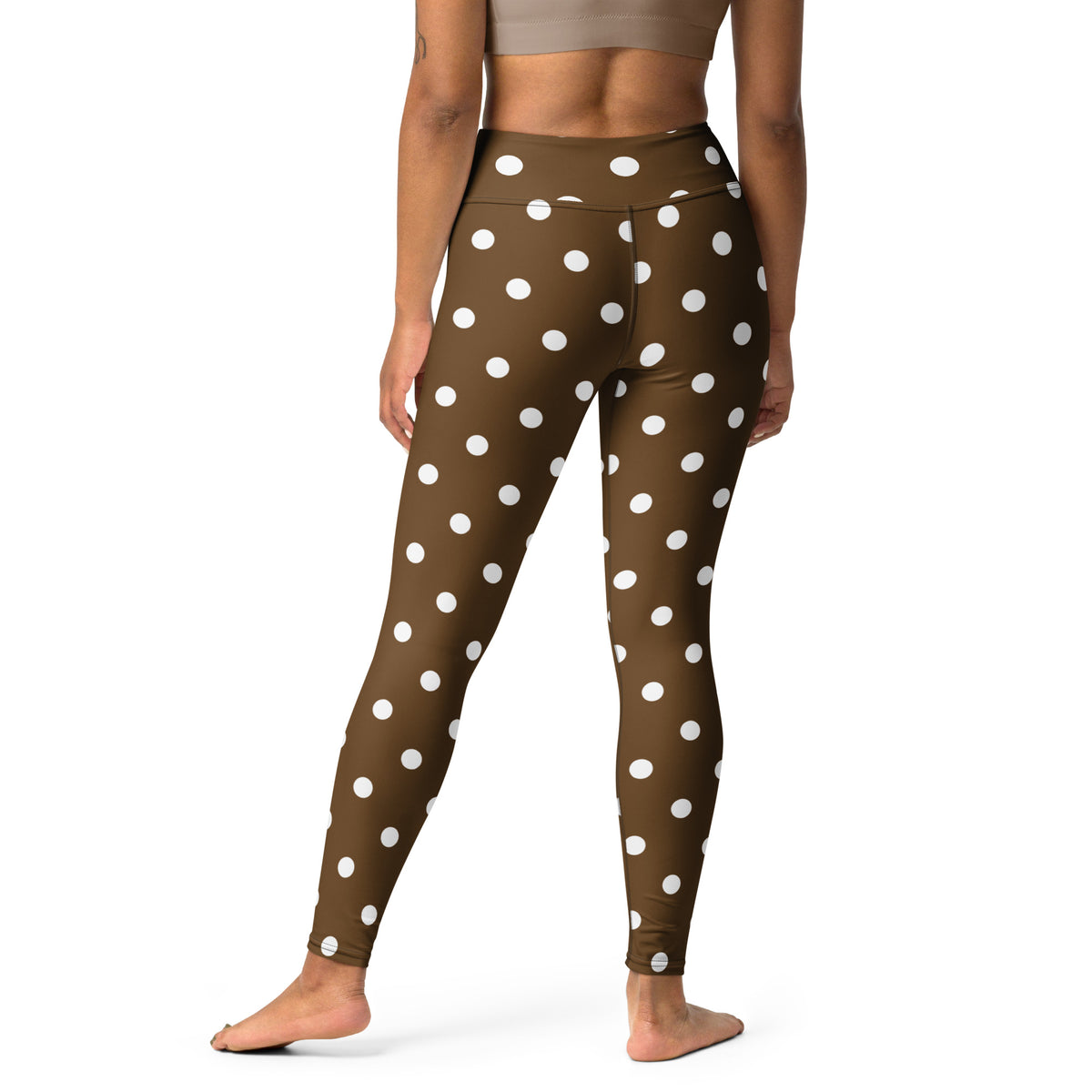 Women's Brown Polka Dot Buttery Soft Yoga Leggings - Quick Drying, High Waisted Comfort