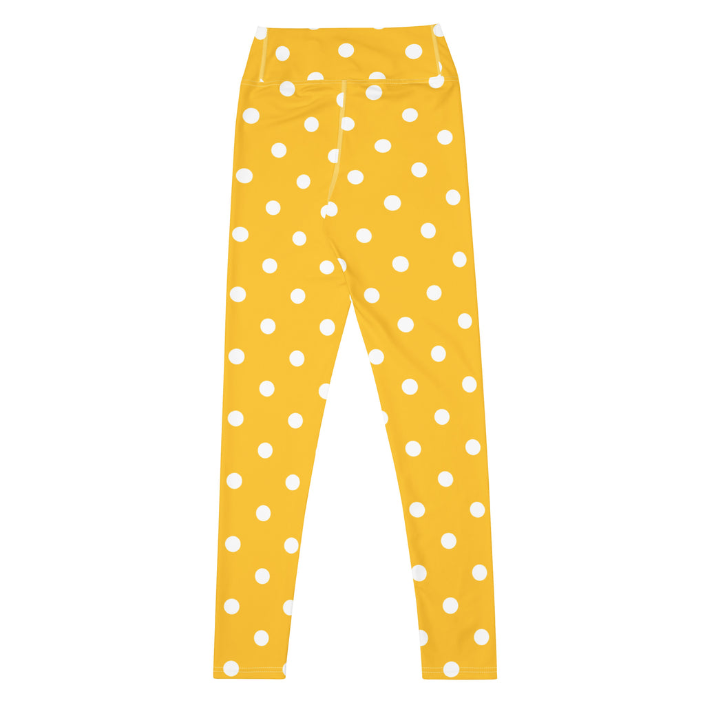 Women's Yellow Polka Dot Buttery Soft Yoga Leggings - Quick Drying, High Waisted Comfort