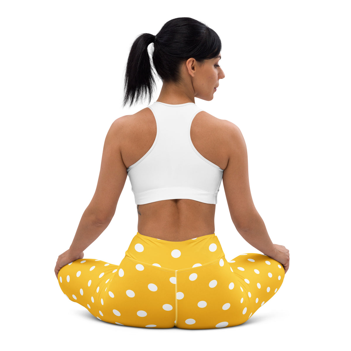 Women's Yellow Polka Dot Buttery Soft Yoga Leggings - Quick Drying, High Waisted Comfort
