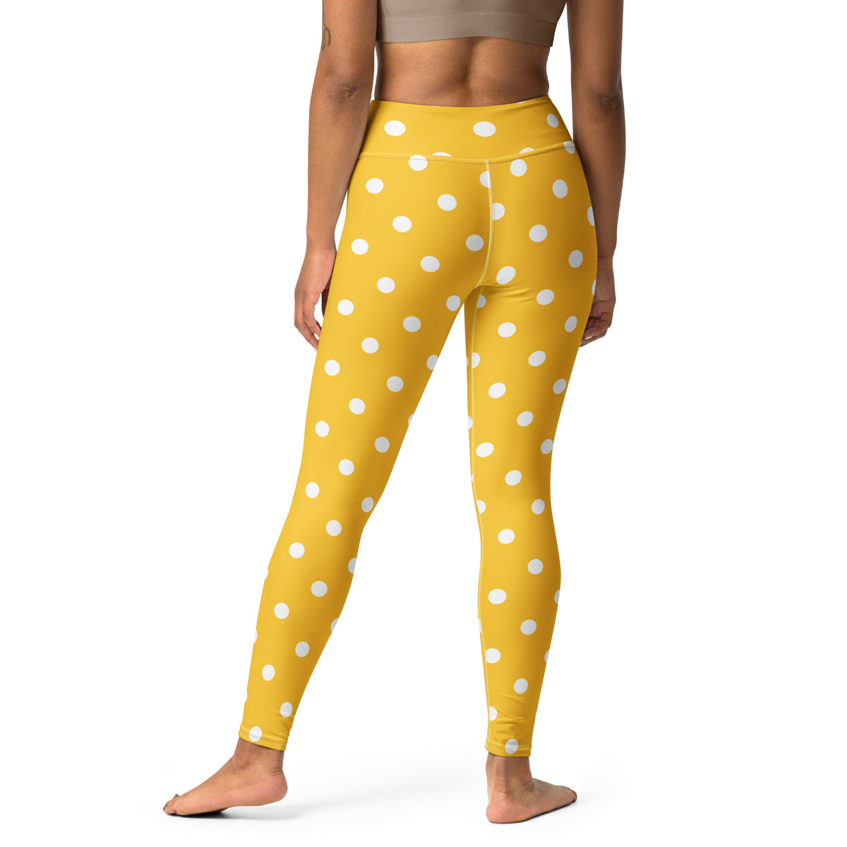 Women's Yellow Polka Dot Buttery Soft Yoga Leggings - Quick Drying, High Waisted Comfort