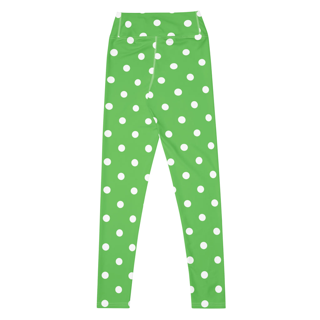 Women's Green Polka Dot Buttery Soft Yoga Leggings - Quick Drying, High Waisted Comfort