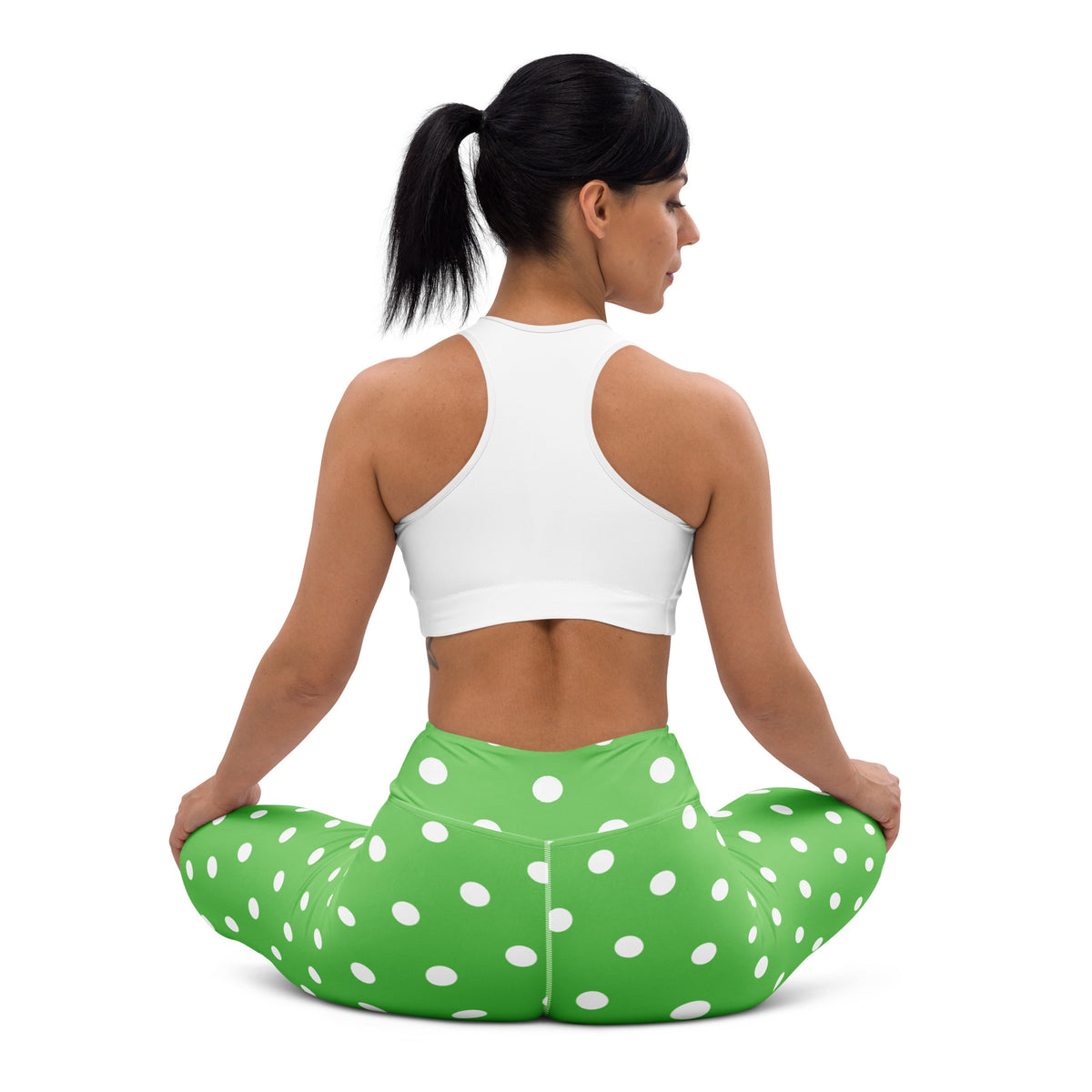 Women's Green Polka Dot Buttery Soft Yoga Leggings - Quick Drying, High Waisted Comfort