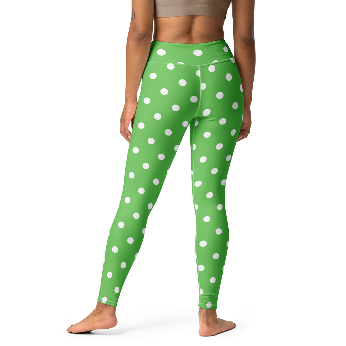 Women's Green Polka Dot Buttery Soft Yoga Leggings - Quick Drying, High Waisted Comfort