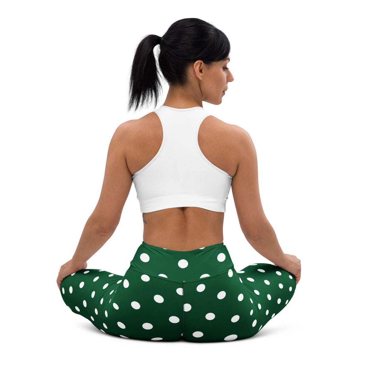 Women's Forest Green Polka Dot Buttery Soft Yoga Leggings - Quick Drying, High Waisted Comfort