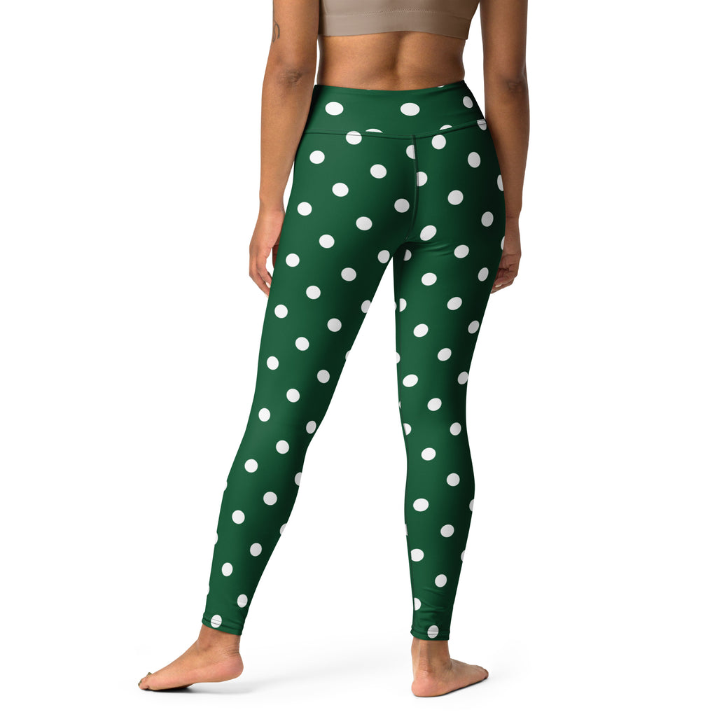 Women's Forest Green Polka Dot Buttery Soft Yoga Leggings - Quick Drying, High Waisted Comfort