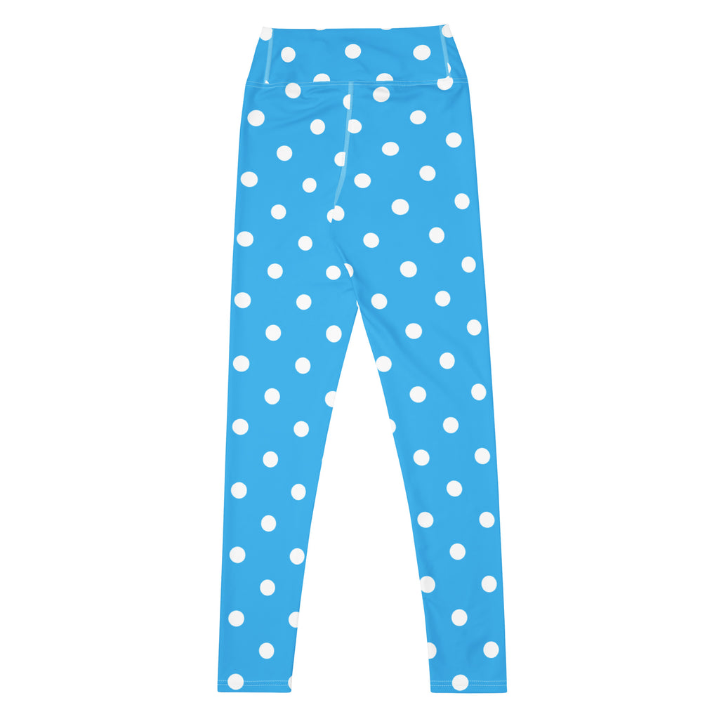 Women's Bright Sky Blue Polka Dot Buttery Soft Yoga Leggings - Quick Drying, High Waisted Comfort