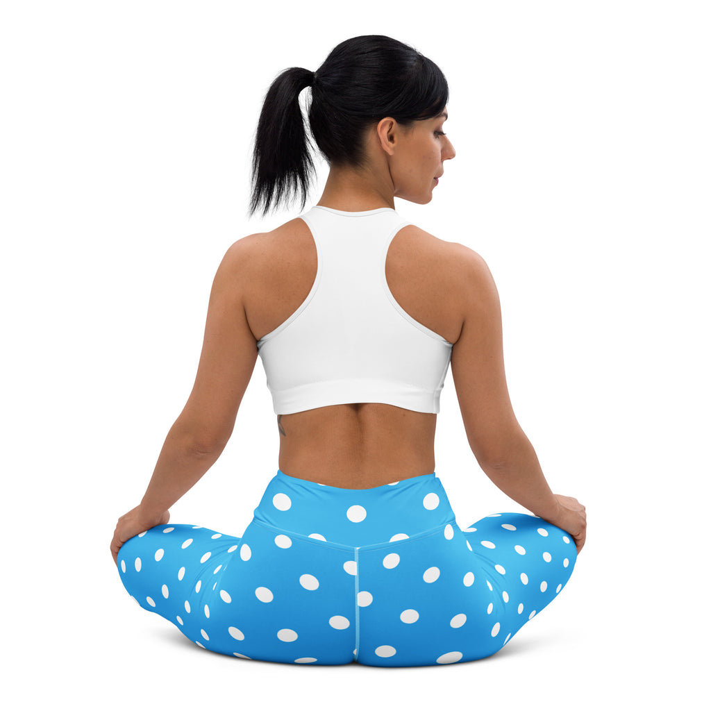 Women's Bright Sky Blue Polka Dot Buttery Soft Yoga Leggings - Quick Drying, High Waisted Comfort