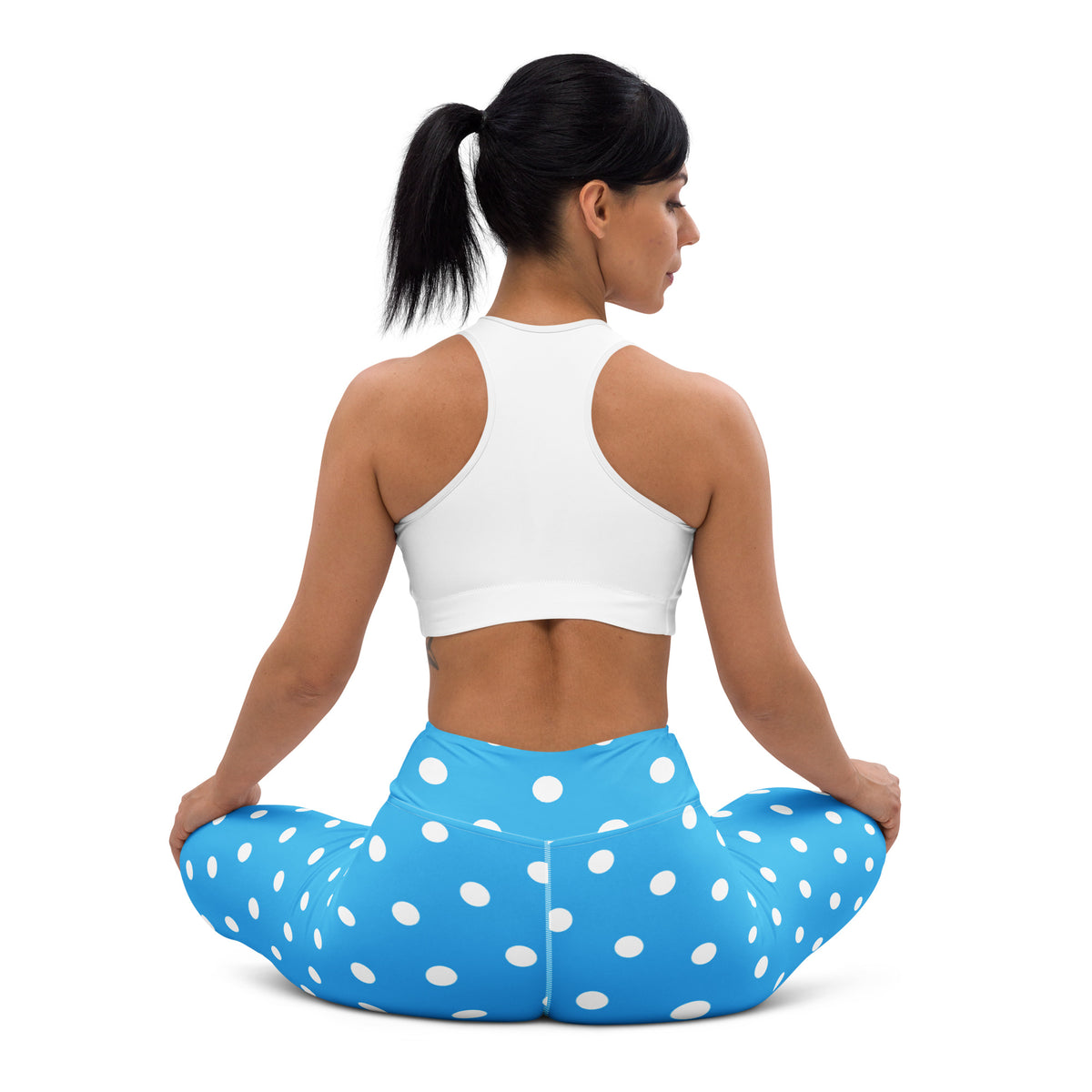Women's Bright Sky Blue Polka Dot Buttery Soft Yoga Leggings - Quick Drying, High Waisted Comfort