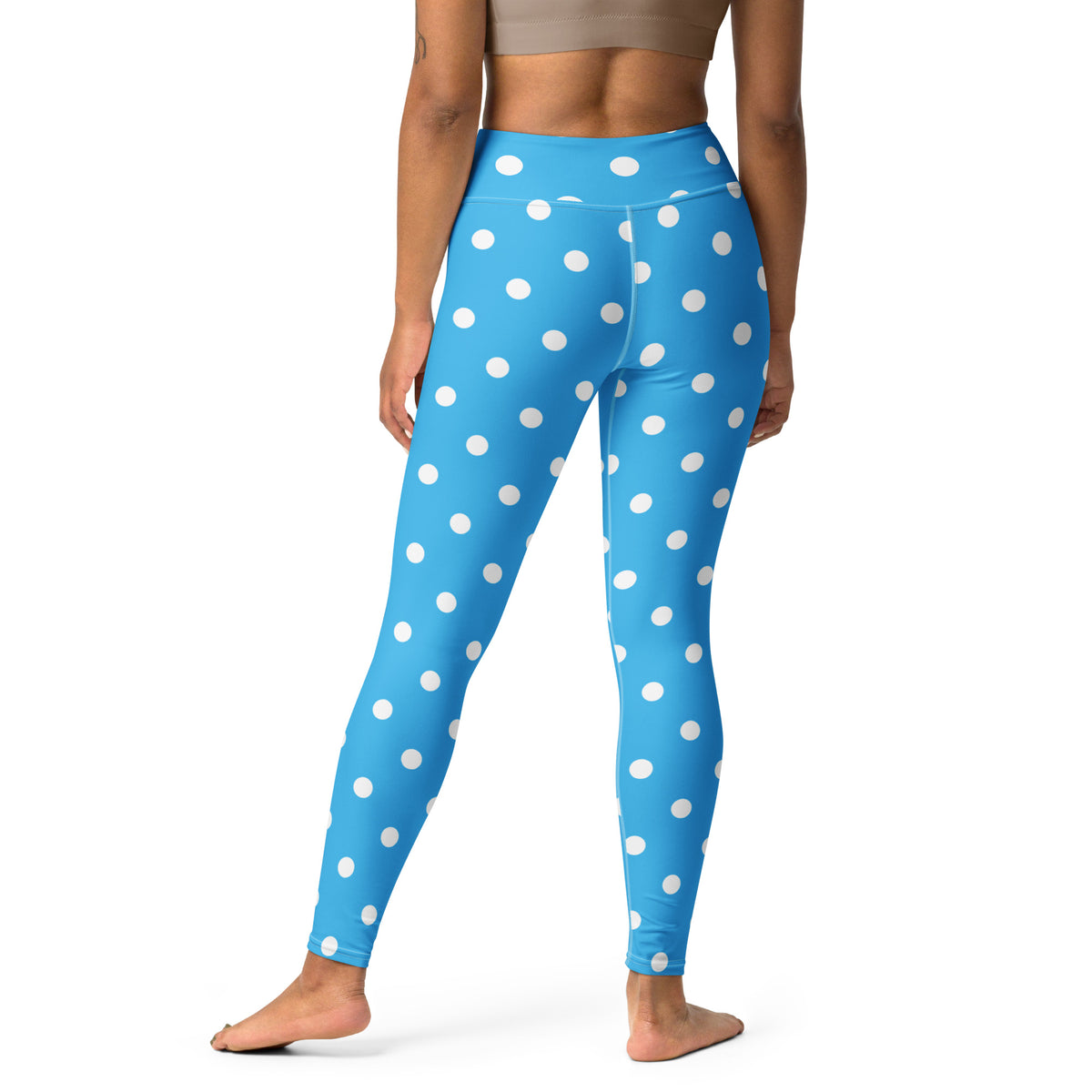 Women's Bright Sky Blue Polka Dot Buttery Soft Yoga Leggings - Quick Drying, High Waisted Comfort