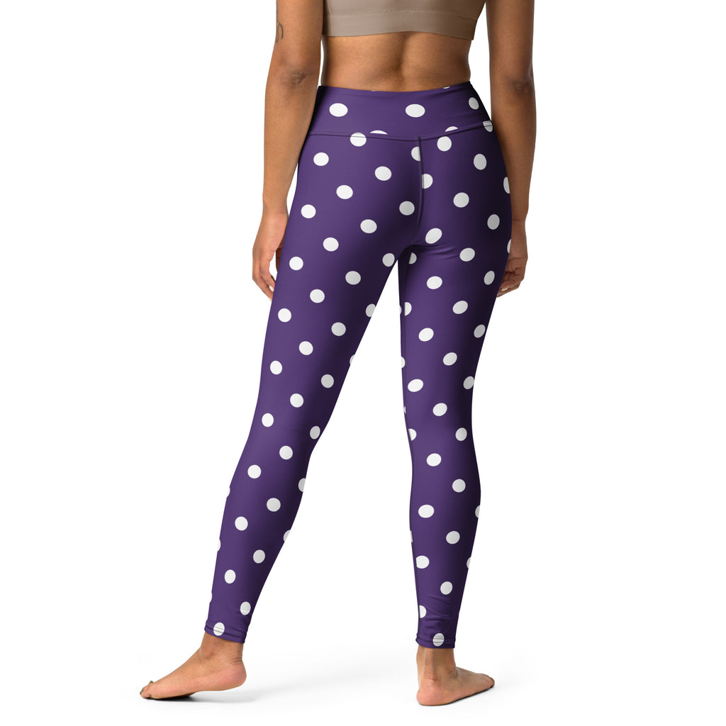 Women's Dark Purple Polka Dot Buttery Soft Yoga Leggings - Quick Drying, High Waisted Comfort