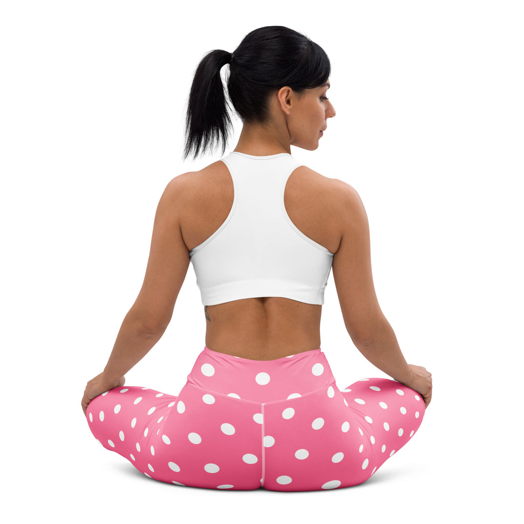 Women's Pink Polka Dot Buttery Soft Yoga Leggings - Quick Drying, High Waisted Comfort