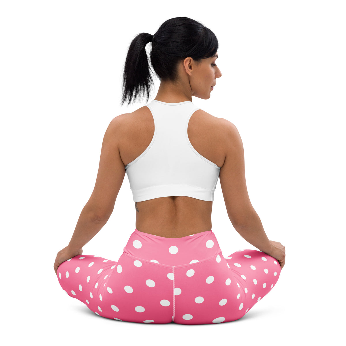 Women's Pink Polka Dot Buttery Soft Yoga Leggings - Quick Drying, High Waisted Comfort