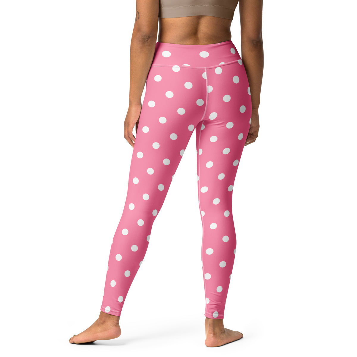 Women's Pink Polka Dot Buttery Soft Yoga Leggings - Quick Drying, High Waisted Comfort