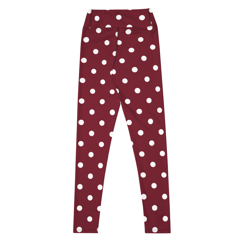 Women's Burgundy Polka Dot Buttery Soft Yoga Leggings - Quick Drying, High Waisted Comfort