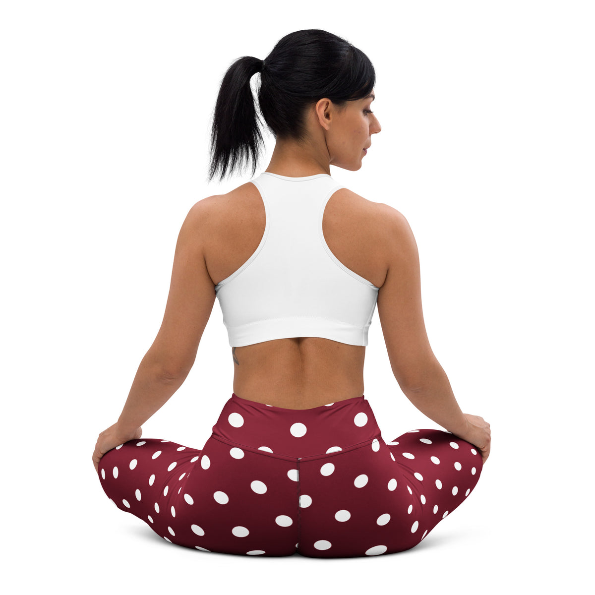 Women's Burgundy Polka Dot Buttery Soft Yoga Leggings - Quick Drying, High Waisted Comfort