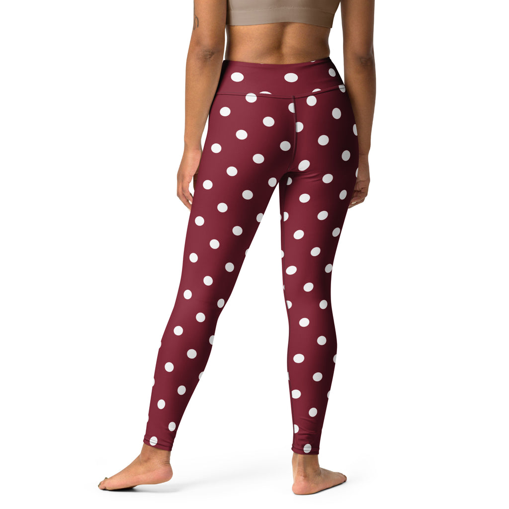 Women's Burgundy Polka Dot Buttery Soft Yoga Leggings - Quick Drying, High Waisted Comfort