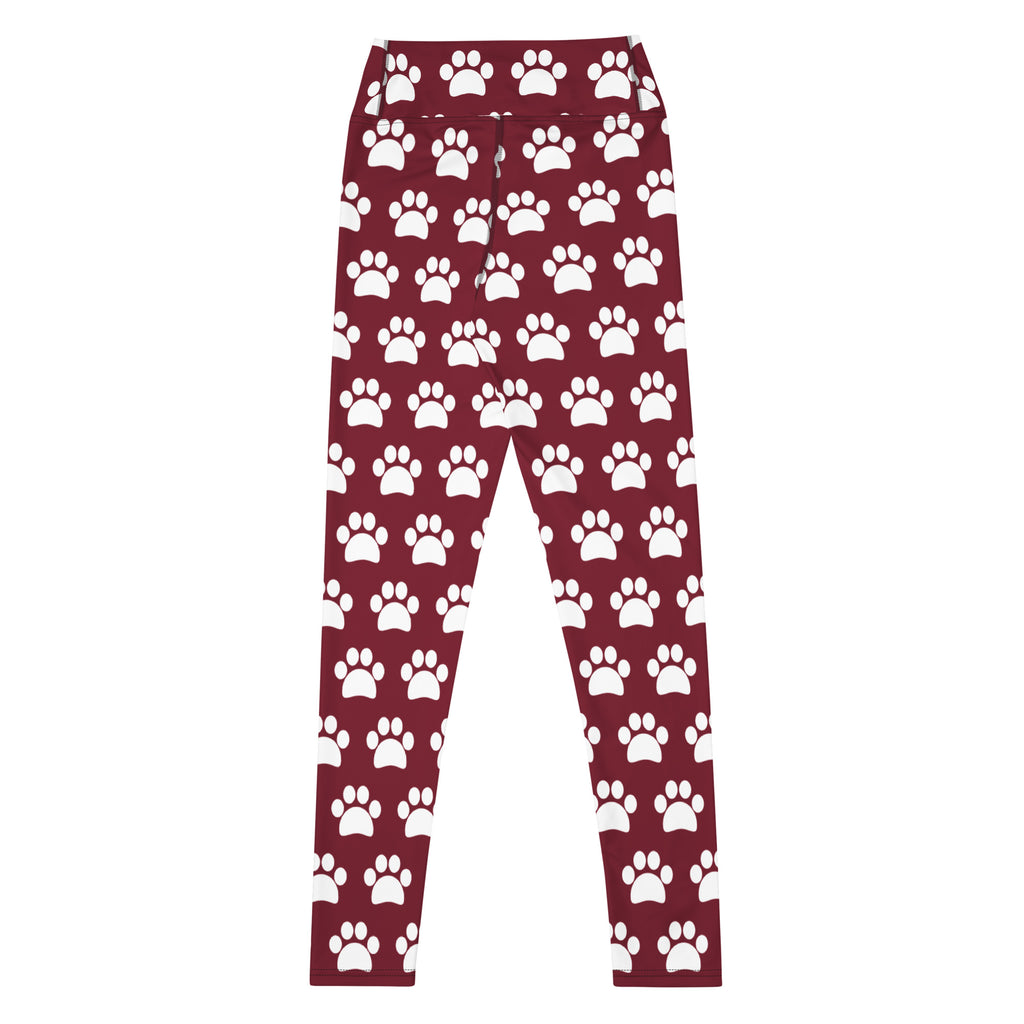 Women's Burgundy Paw Print Buttery Soft Yoga Leggings - Quick Drying, High Waisted Comfort