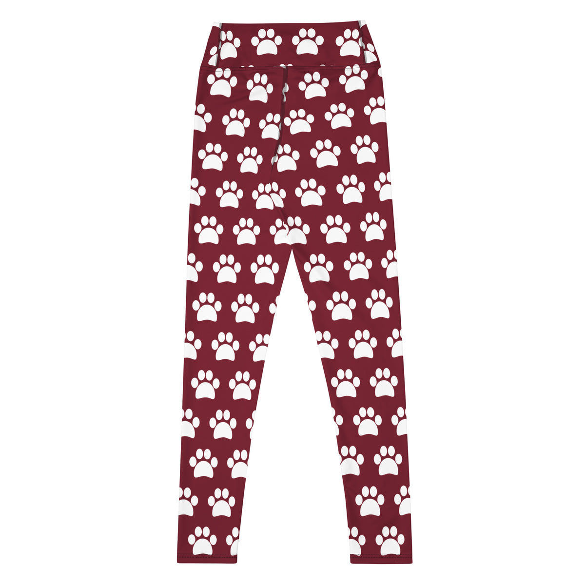 Women's Burgundy Paw Print Buttery Soft Yoga Leggings - Quick Drying, High Waisted Comfort