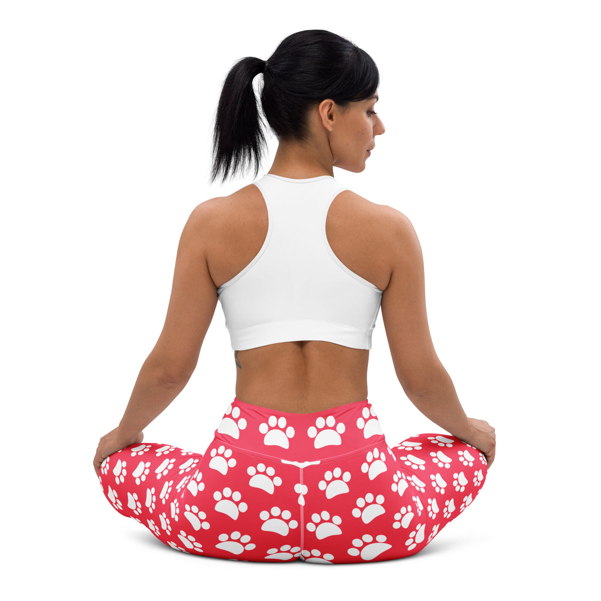 Women's Bright Pink Paw Print Buttery Soft Yoga Leggings - Quick Drying, High Waisted Comfort
