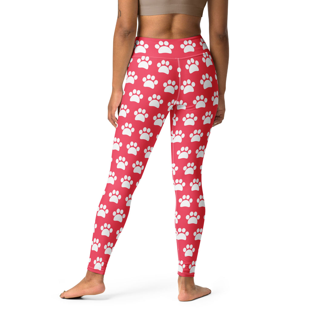 Women's Bright Pink Paw Print Buttery Soft Yoga Leggings - Quick Drying, High Waisted Comfort