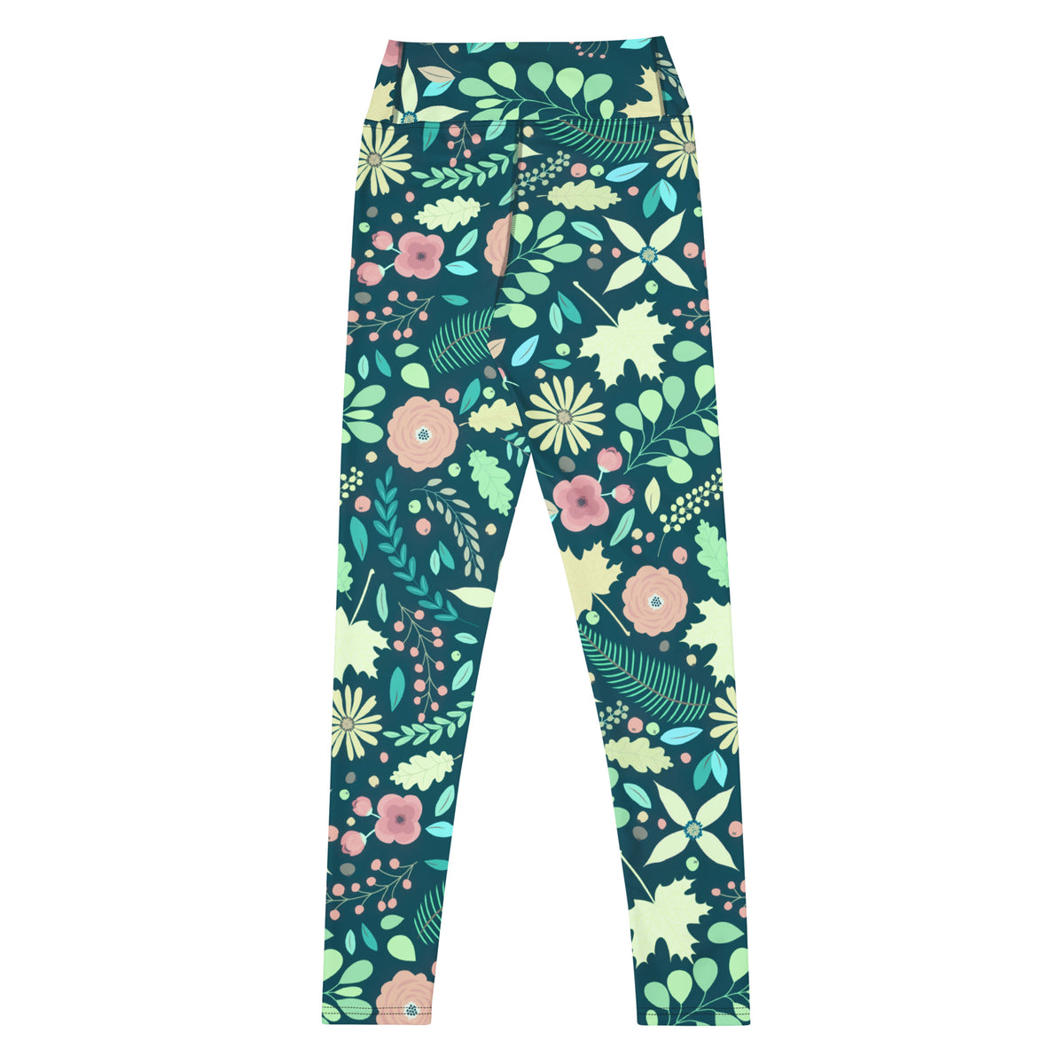 Women's Dark Green Floral Buttery Soft Yoga Leggings - Quick Drying, High Waisted Comfort