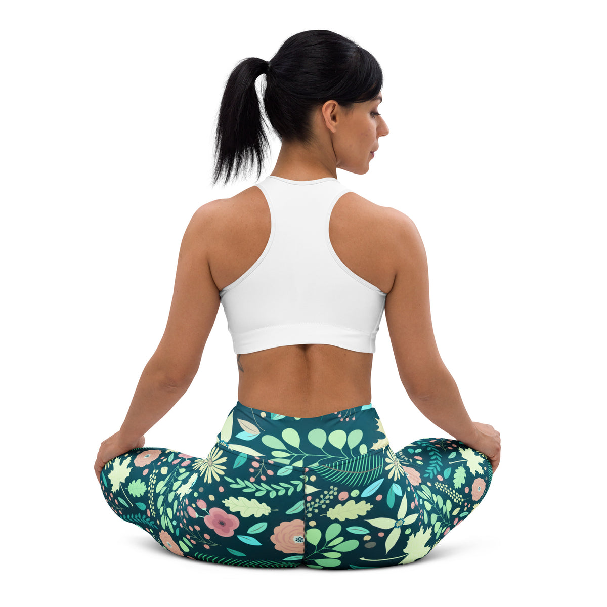 Women's Dark Green Floral Buttery Soft Yoga Leggings - Quick Drying, High Waisted Comfort
