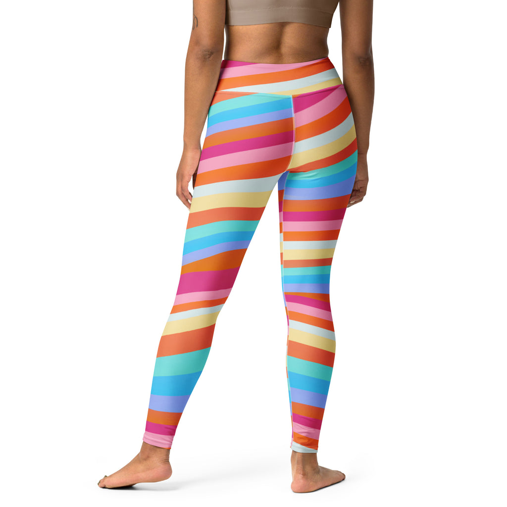 Women's Sand Rainbow Stripe Buttery Soft Yoga Leggings - Quick Drying, High Waisted Comfort