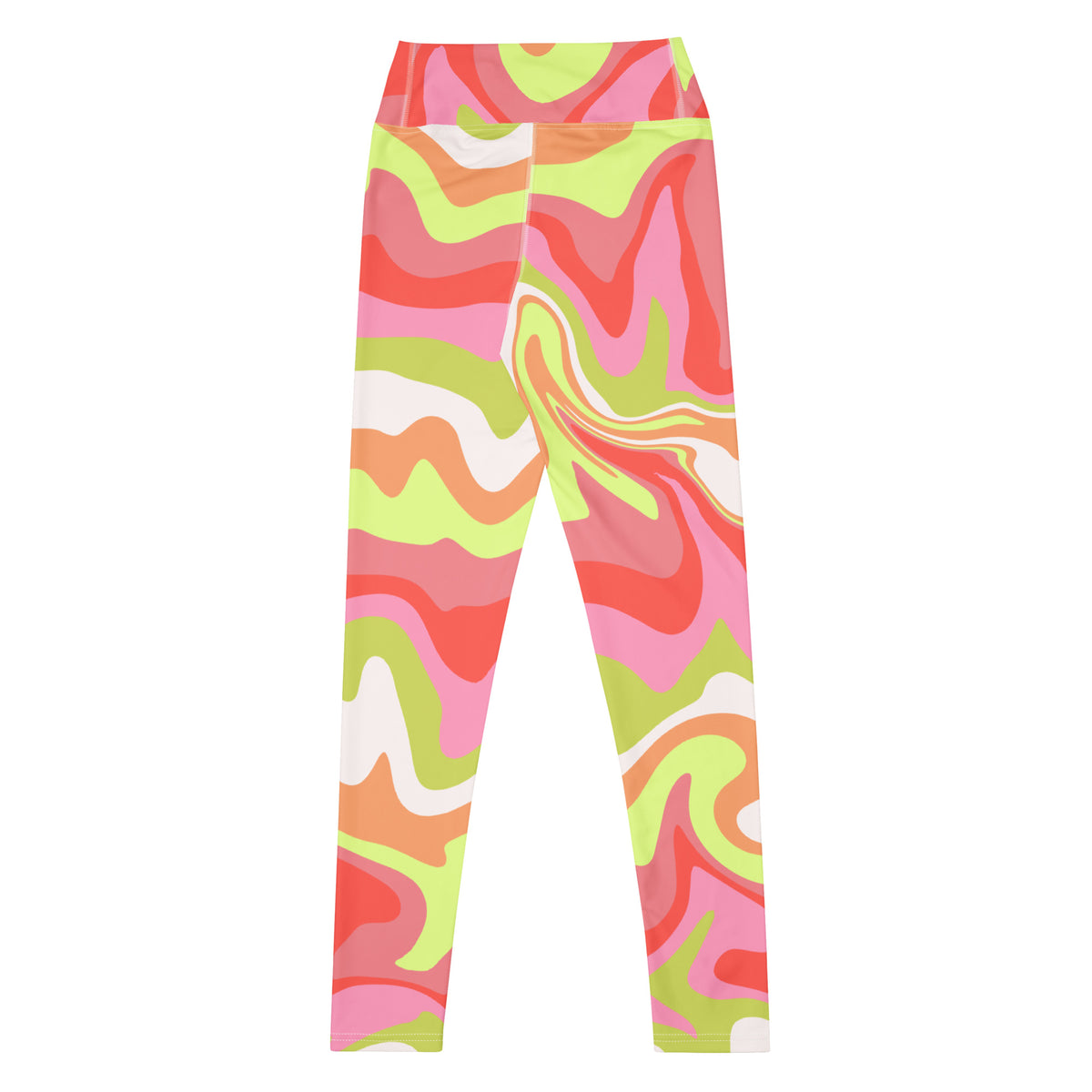 Women's Pink Green Retro Swirl Buttery Soft Yoga Leggings - Quick Drying, High Waisted Comfort