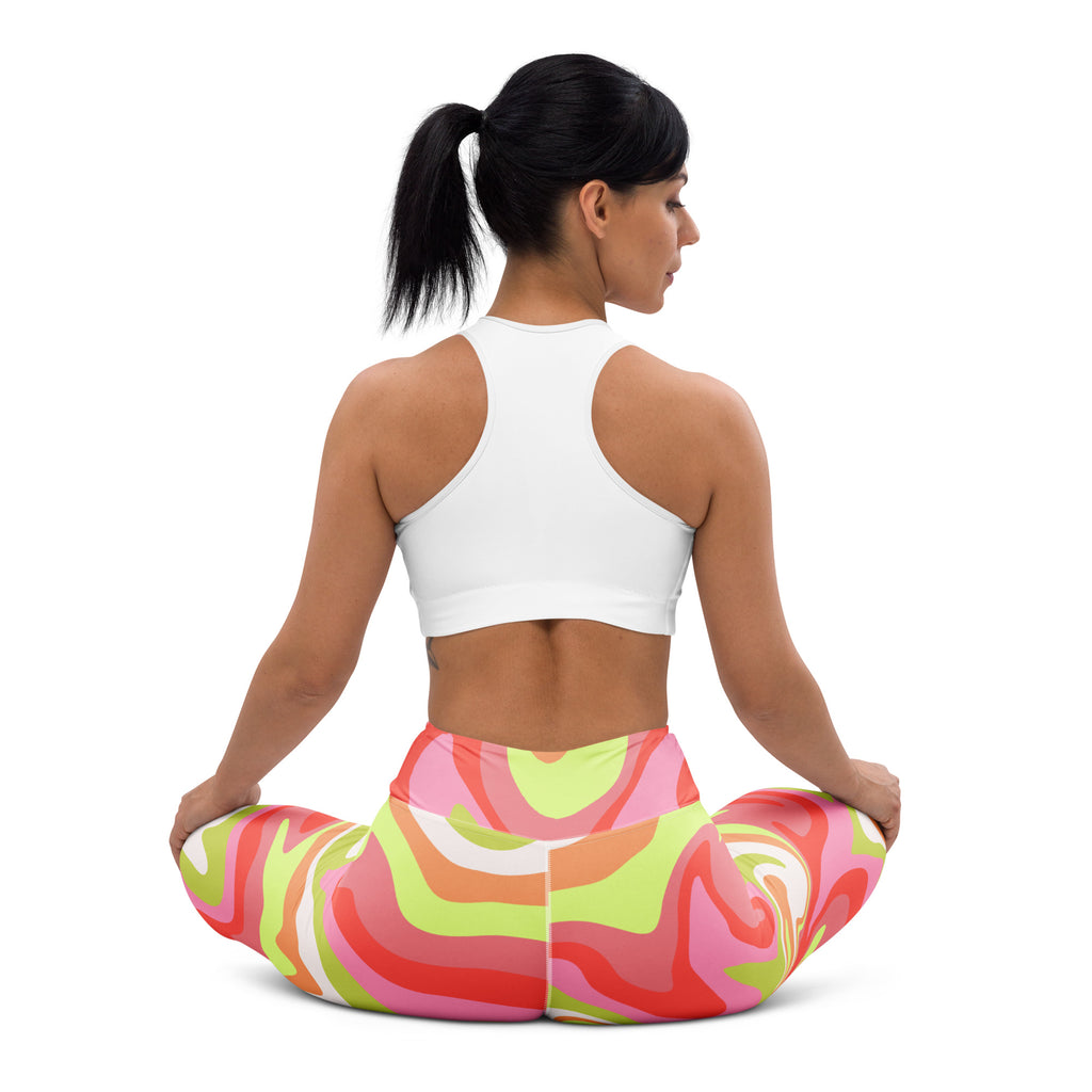 Women's Pink Green Retro Swirl Buttery Soft Yoga Leggings - Quick Drying, High Waisted Comfort