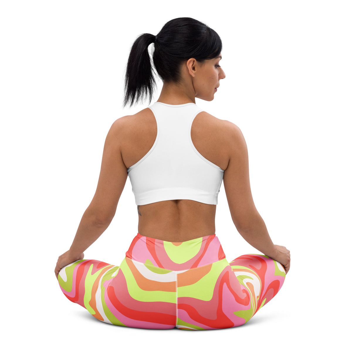 Women's Pink Green Retro Swirl Buttery Soft Yoga Leggings - Quick Drying, High Waisted Comfort