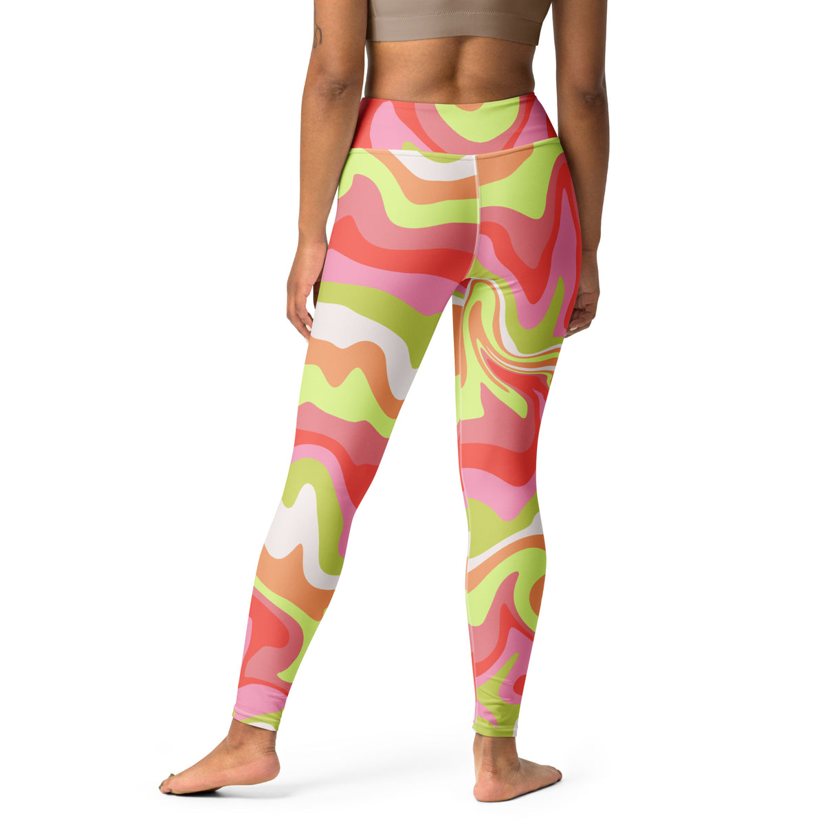 Women's Pink Green Retro Swirl Buttery Soft Yoga Leggings - Quick Drying, High Waisted Comfort
