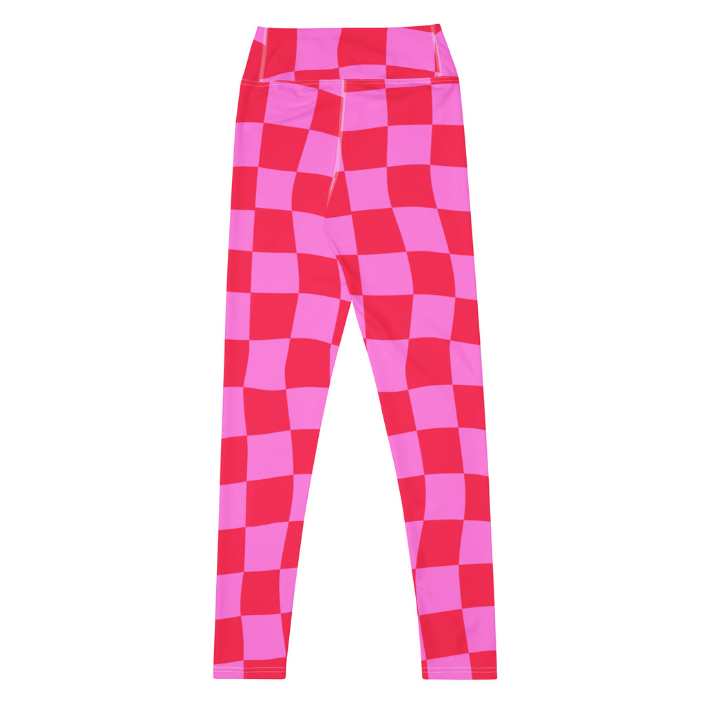 Women's Hot Pink Wavy Checkered Buttery Soft Yoga Leggings - Quick Drying, High Waisted Comfort