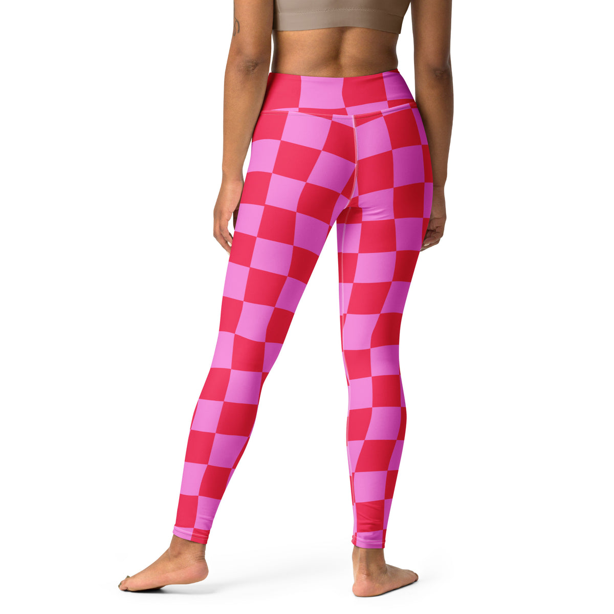 Women's Hot Pink Wavy Checkered Buttery Soft Yoga Leggings - Quick Drying, High Waisted Comfort