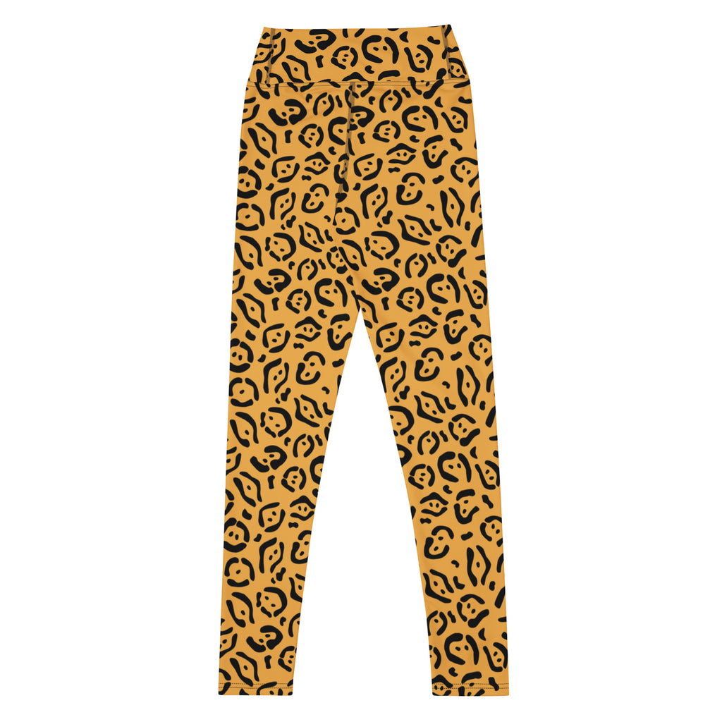 Women's Gold Leopard Print Buttery Soft Yoga Leggings - Quick Drying, High Waisted Comfort