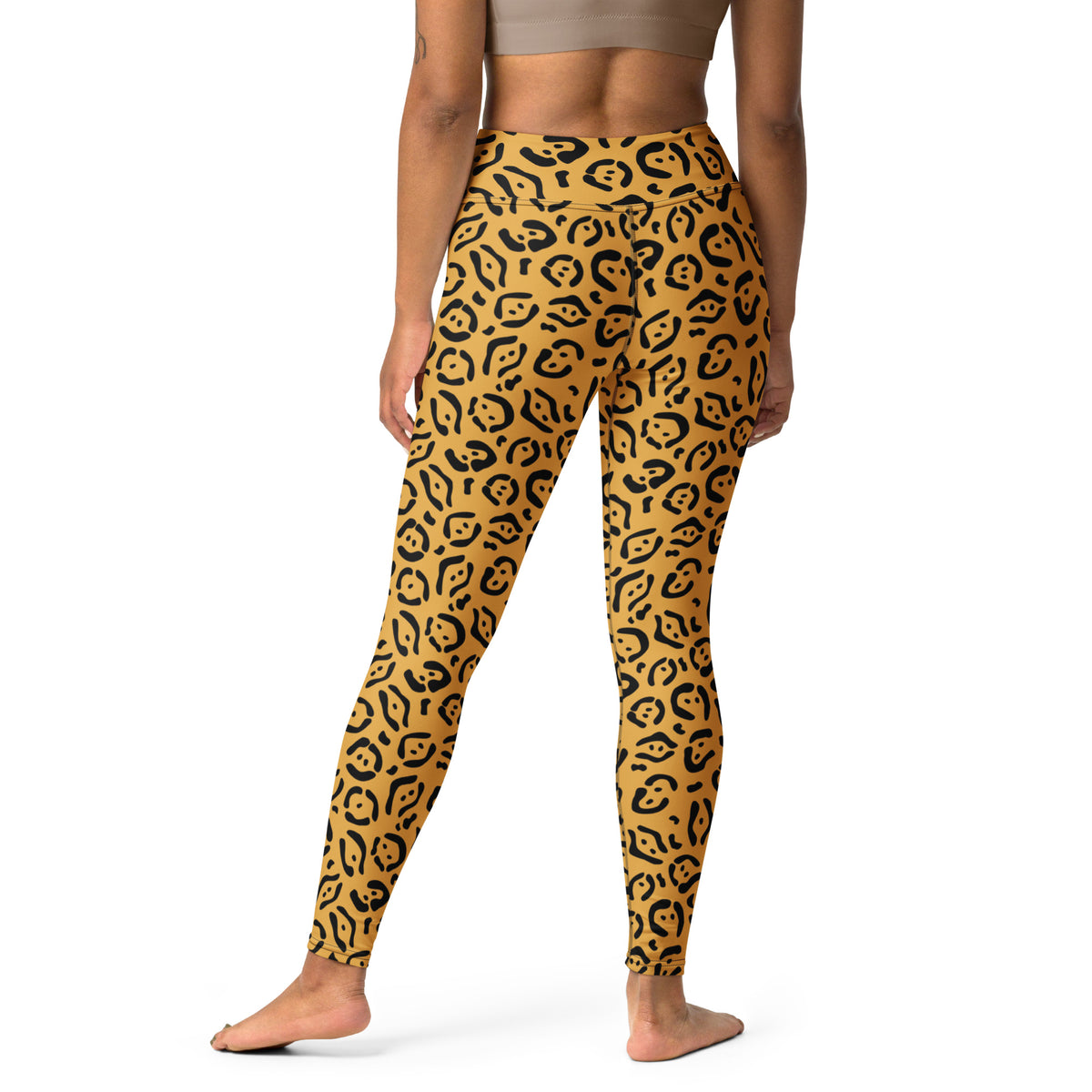 Women's Gold Leopard Print Buttery Soft Yoga Leggings - Quick Drying, High Waisted Comfort