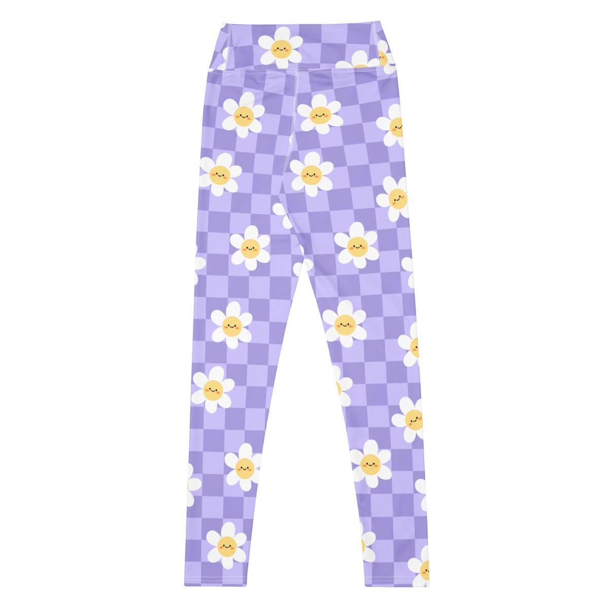 Women's Purple Daisy Checkered Buttery Soft Yoga Leggings - Quick Drying, High Waisted Comfort