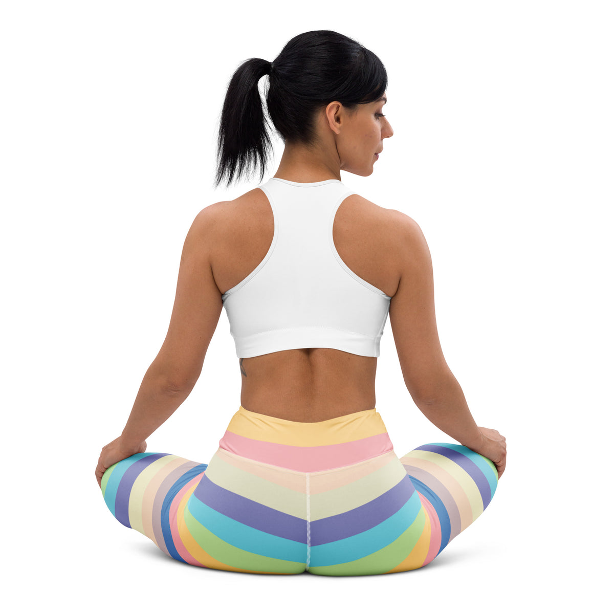 Women's Pastel Light Rainbow Striped Buttery Soft Yoga Leggings - Quick Drying, High Waisted Comfort