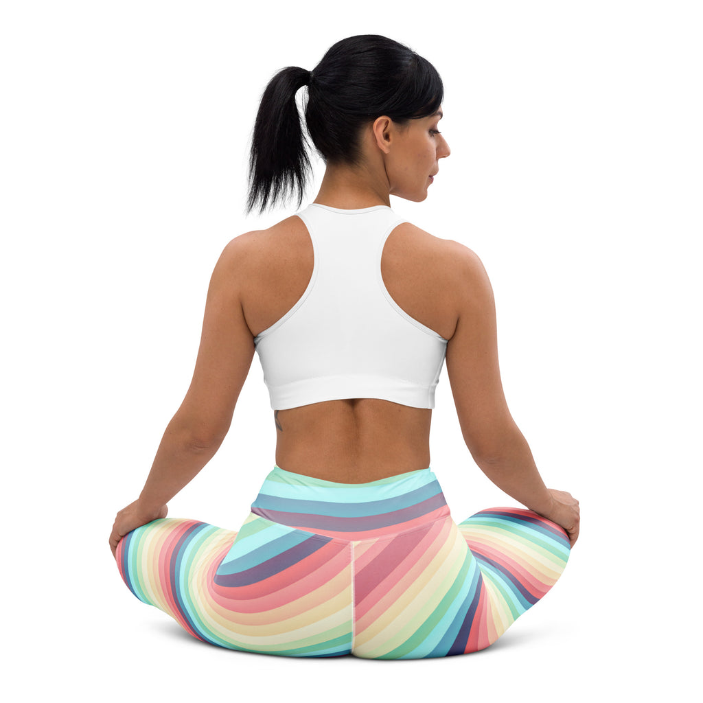 Women's Pastel Retro Striped Buttery Soft Yoga Leggings - Quick Drying, High Waisted Comfort
