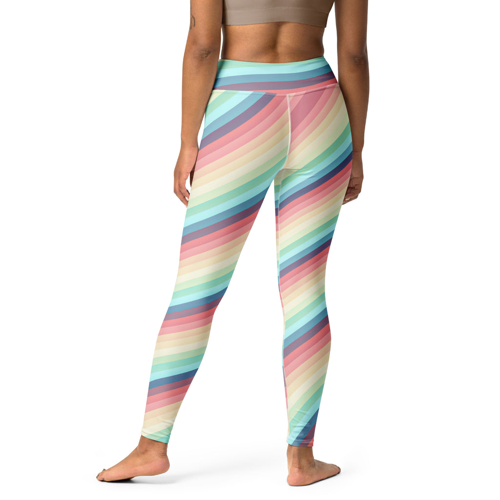 Women's Pastel Retro Striped Buttery Soft Yoga Leggings - Quick Drying, High Waisted Comfort