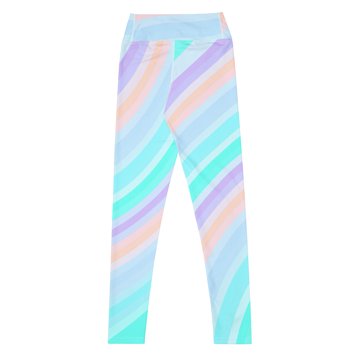 Women's Pastel Blue Rainbow Striped Buttery Soft Yoga Leggings - Quick Drying, High Waisted Comfort