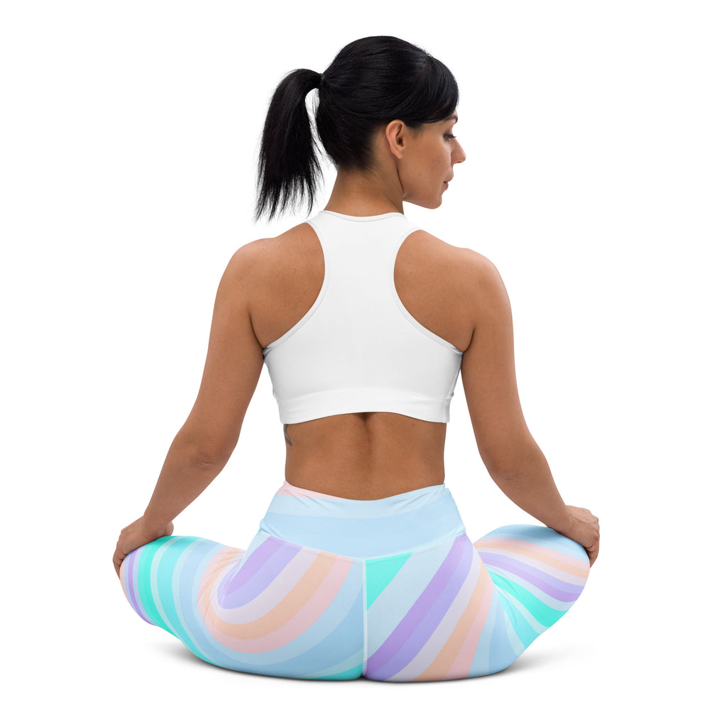 Women's Pastel Blue Rainbow Striped Buttery Soft Yoga Leggings - Quick Drying, High Waisted Comfort