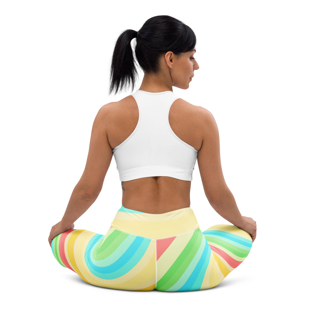 Women's Sand Rainbow Striped Buttery Soft Yoga Leggings - Quick Drying, High Waisted Comfort
