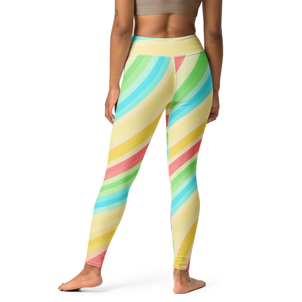 Women's Sand Rainbow Striped Buttery Soft Yoga Leggings - Quick Drying, High Waisted Comfort
