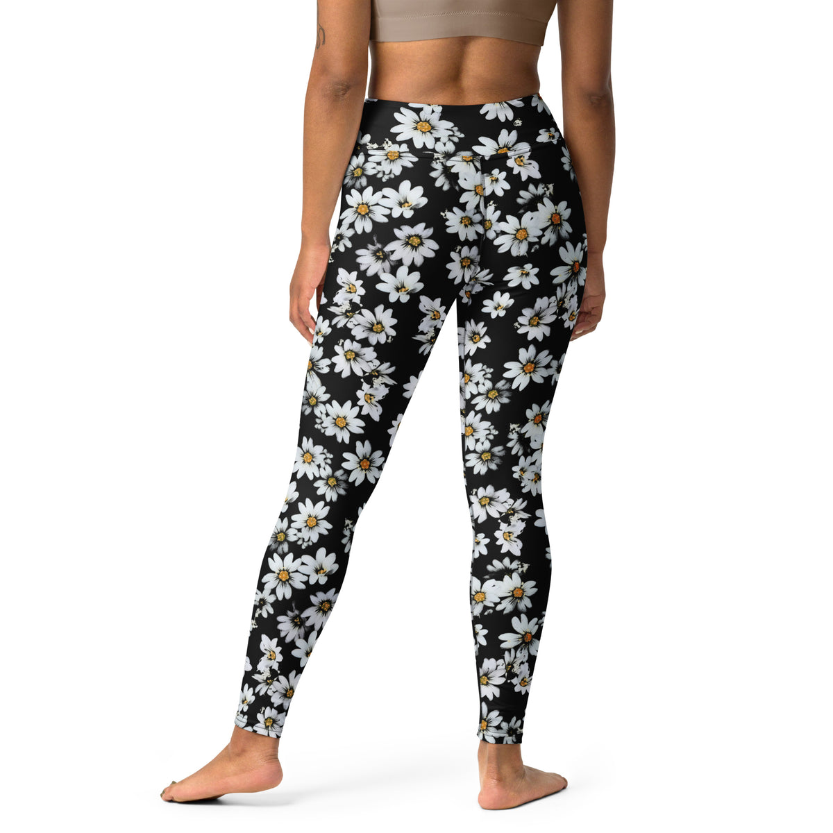 Women's Black Daisy Floral Buttery Soft Yoga Leggings - Quick Drying, High Waisted Comfort