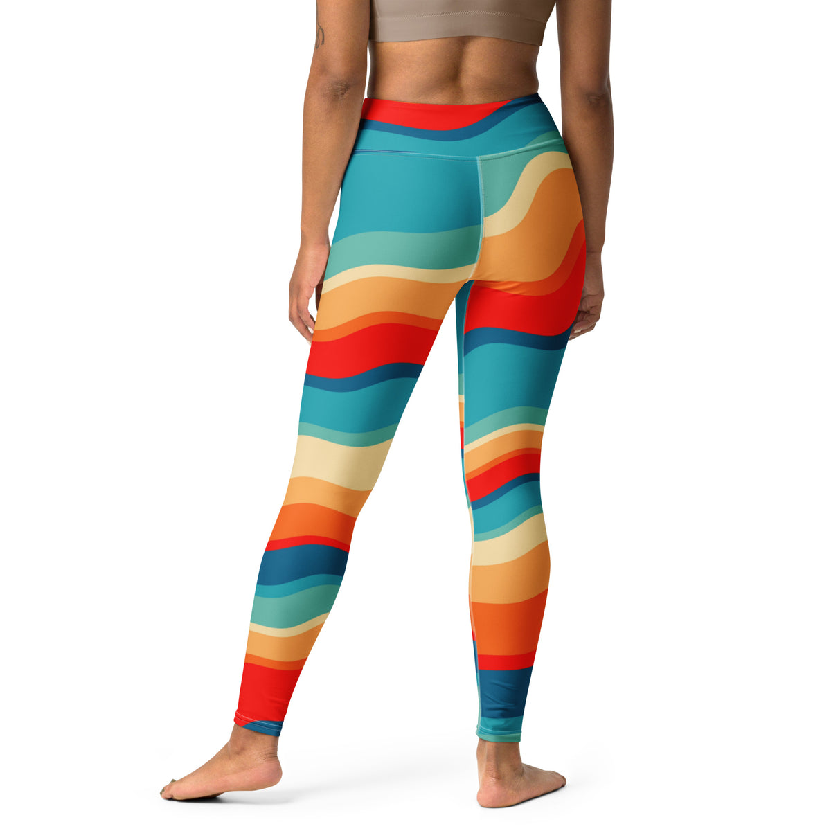 Women's Colorful Retro Wavy Stripe Buttery Soft Yoga Leggings - Quick Drying, High Waisted Comfort