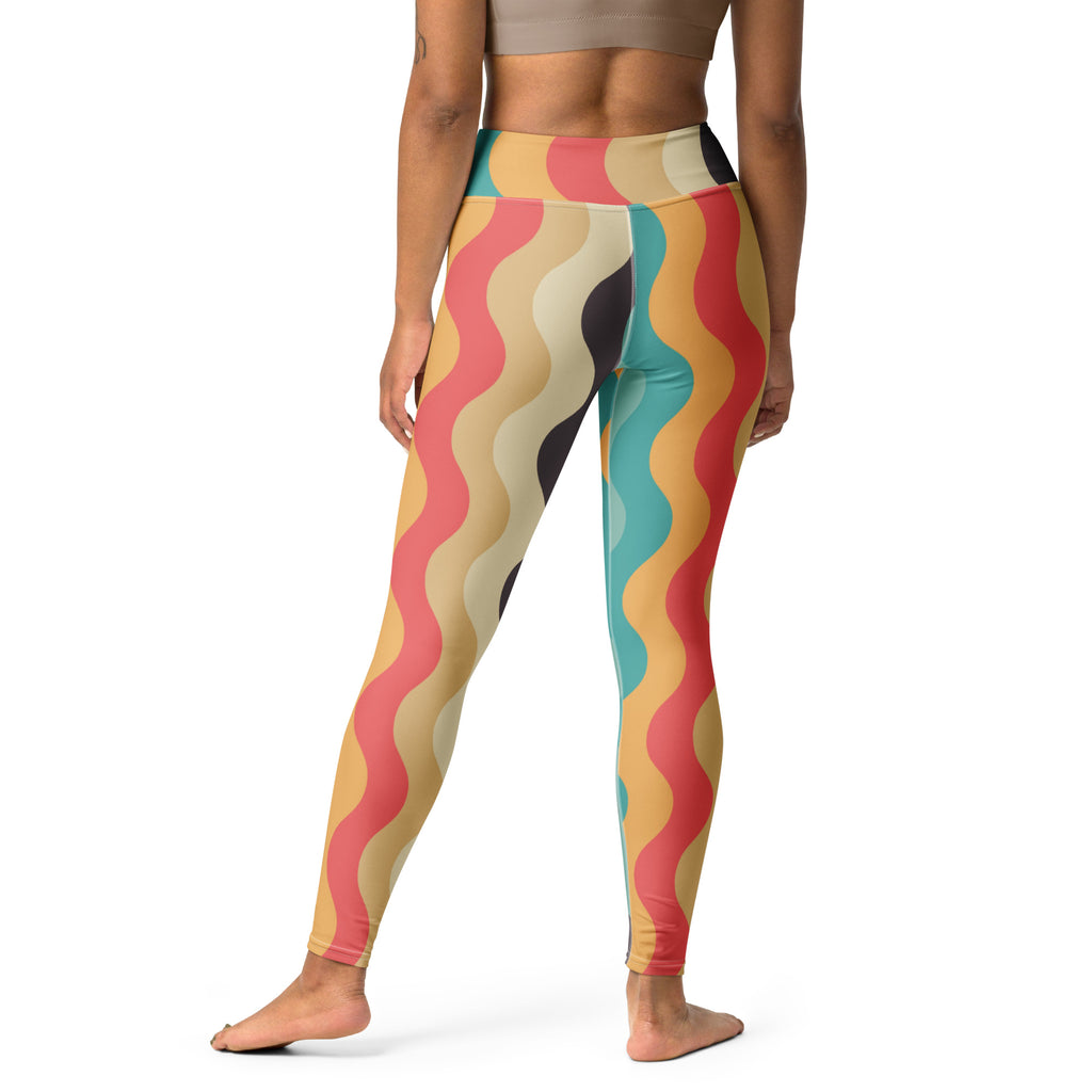Women's Retro Wavy Striped Buttery Soft Yoga Leggings - Quick Drying, High Waisted Comfort