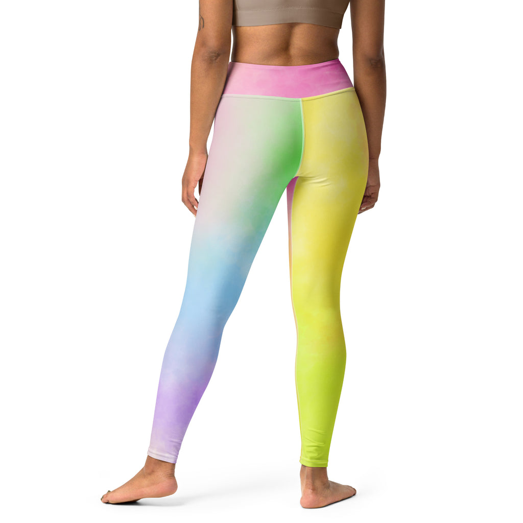 Women's Pastel Rainbow Watercolor Tie Dye Buttery Soft Yoga Leggings - Quick Drying, High Waisted Comfort