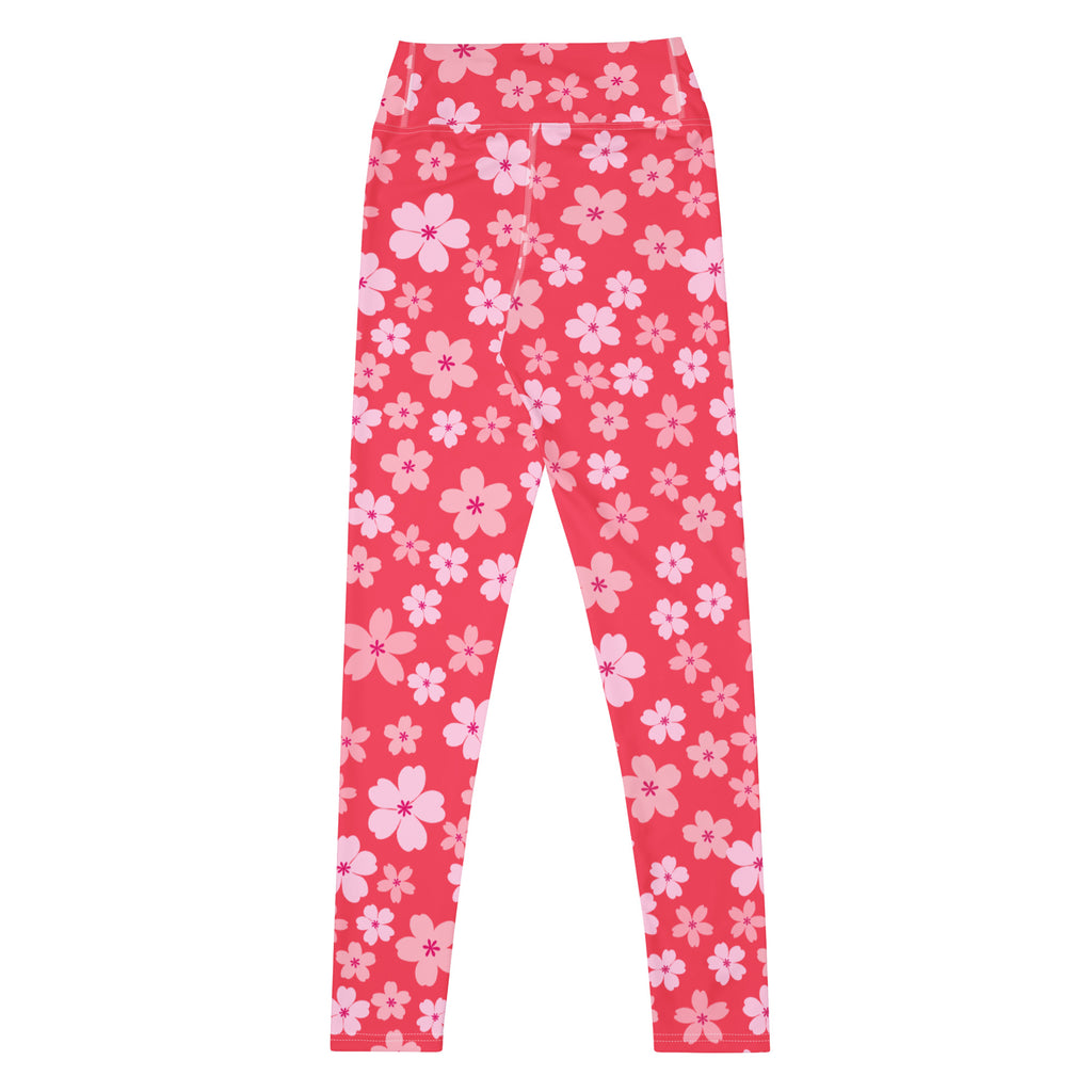 Women's Bright Pink Cherry Blossom Buttery Soft Yoga Leggings - Quick Drying, High Waisted Comfort